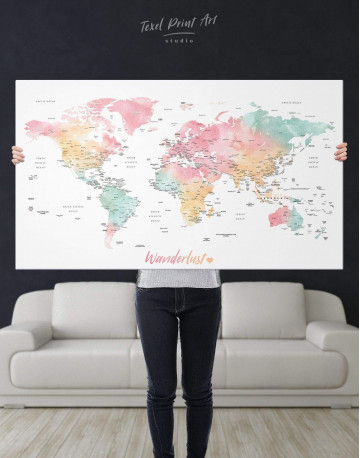 World Map with Cities Canvas Wall Art - image 5
