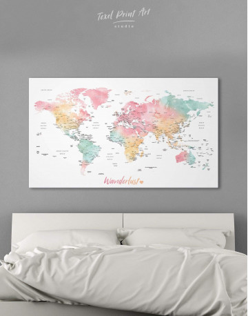 World Map with Cities Canvas Wall Art