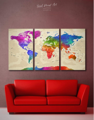 3 Pieces Rainbow Travel Map Canvas Wall Art