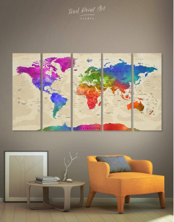 5 Pieces Rainbow Travel Map Canvas Wall Art
