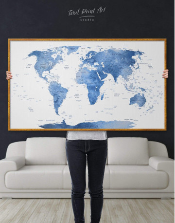 Framed Blue and White Map Canvas Wall Art - image 2