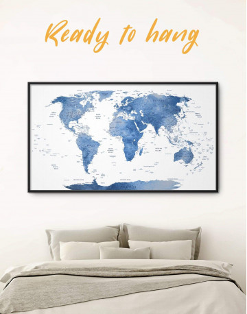 Framed Blue and White Map Canvas Wall Art
