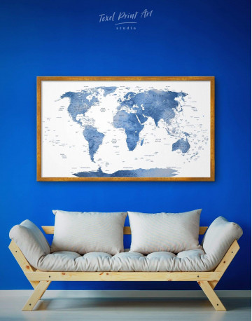 Framed Blue and White Map Canvas Wall Art - image 1