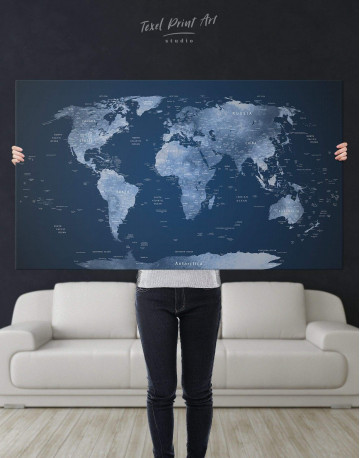 Deep Blue World Map Canvas Wall Art - image 2