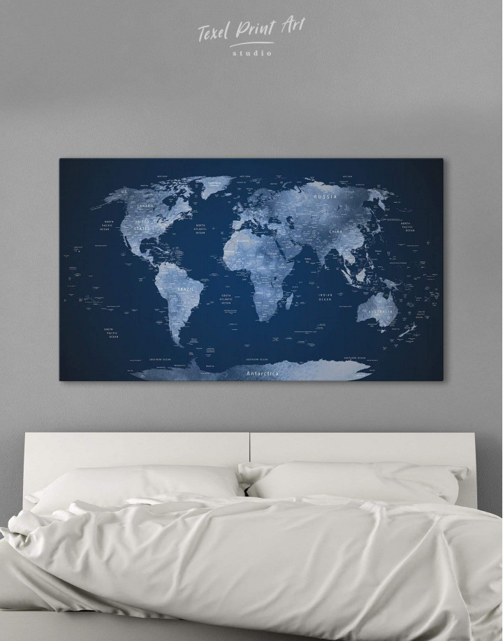 navy blue world map wall art