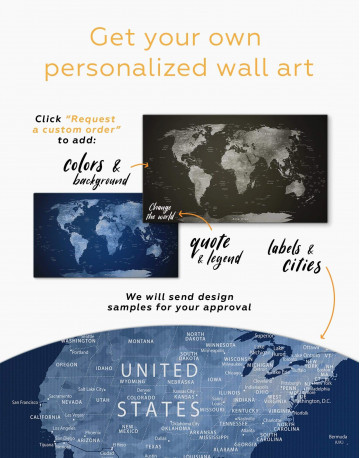 Deep Blue World Map Canvas Wall Art - image 3