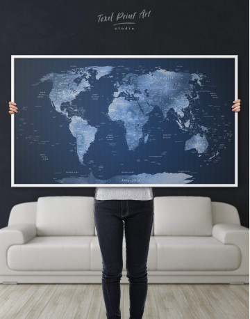 Framed Deep Blue World Map Canvas Wall Art - image 2