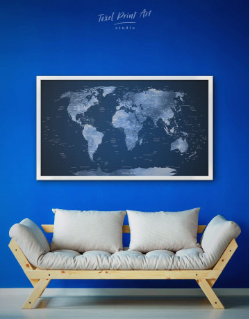 Framed Deep Blue World Map Canvas Wall Art - image 1