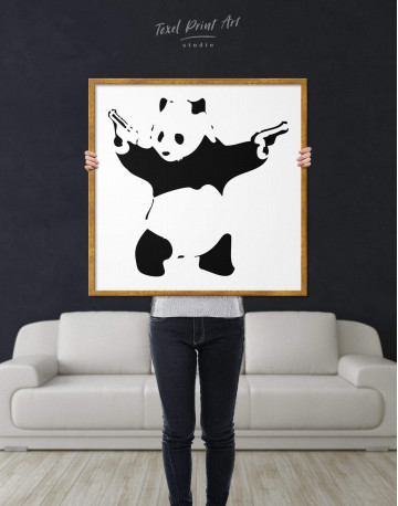 Framed Panda with Guns by Banksy Canvas Wall Art - image 1