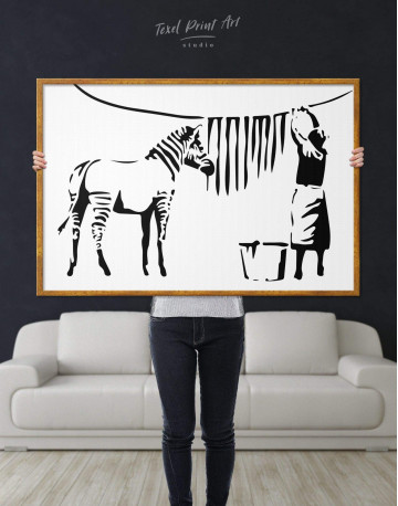Framed Washing Zebra Stripes by Banksy Canvas Wall Art - image 2