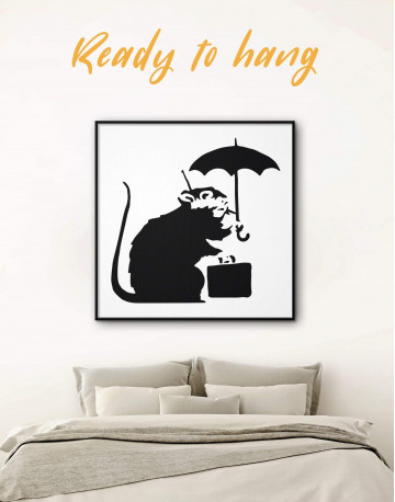 Framed Umbrella Suitcase Rat by Banksy Canvas Wall Art