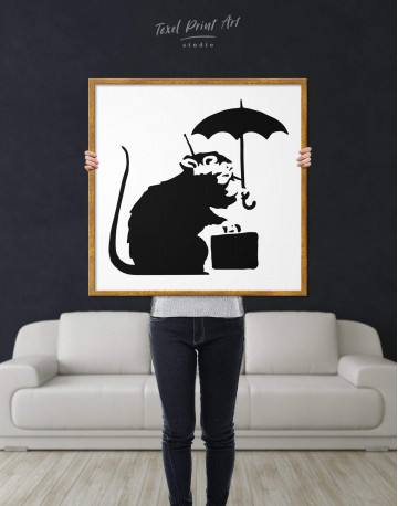 Framed Umbrella Suitcase Rat by Banksy Canvas Wall Art - image 2