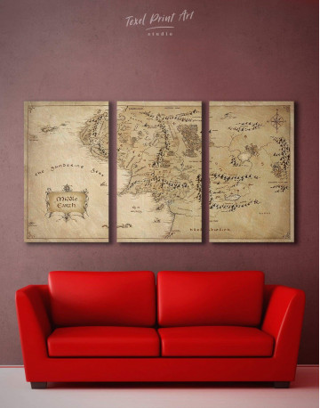3 Panels Middle Earth Map Canvas Wall Art