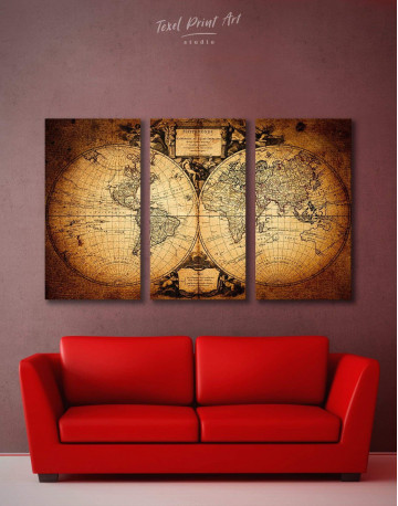 3 Panels Vintage Old World Map Canvas Wall Art