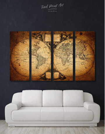 4 Pieces Vintage Old World Map Canvas Wall Art