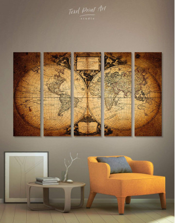 5 Panels Vintage Old World Map Canvas Wall Art