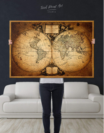 Framed Vintage Old World Map Canvas Wall Art - image 2