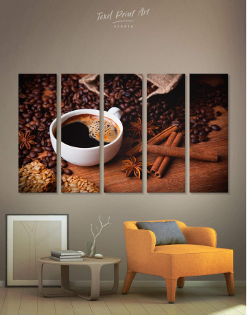 5 Panels Cup of Coffee Canvas Wall Art