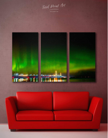 3 Pieces Green Northern Lights Canvas Wall Art