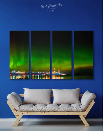 4 Panels Green Northern Lights Canvas Wall Art
