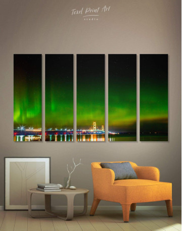 5 Panels Green Northern Lights Canvas Wall Art