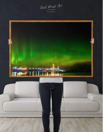 Framed Green Northern Lights Canvas Wall Art - image 2