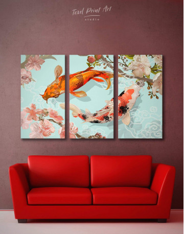 3 Pieces Two Koi Fish Swimming Together Canvas Wall Art