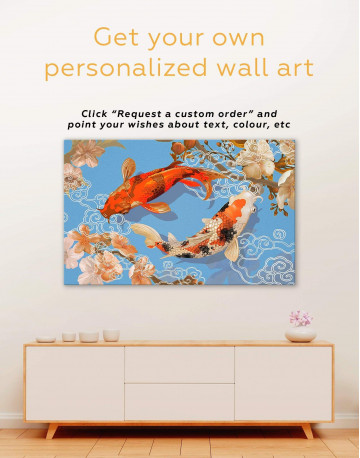 4 Panels Two Koi Fish Swimming Together Canvas Wall Art - image 1