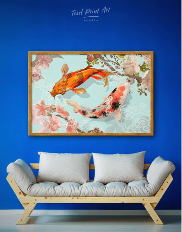 Framed Two Koi Fish Swimming Together Canvas Wall Art - image 5