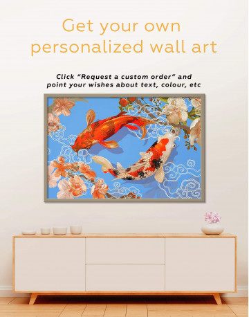 Framed Two Koi Fish Swimming Together Canvas Wall Art - image 1