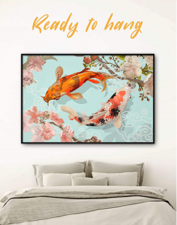 Framed Two Koi Fish Swimming Together Canvas Wall Art