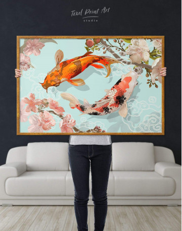 Framed Two Koi Fish Swimming Together Canvas Wall Art - image 4