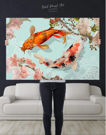 Two Koi Fish Swimming Together Canvas Wall Art - image 5