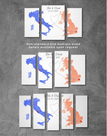 3 Panels Long Distance Relationships Map Canvas Wall Art - image 3