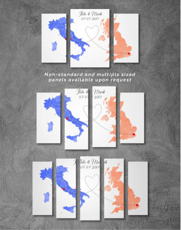 5 Panels Long Distance Relationships Map Canvas Wall Art - image 3