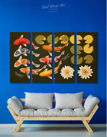 4 Panels Koi Fish Canvas Wall Art