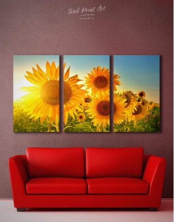 3 Panels Sunflowers Field Canvas Wall Art