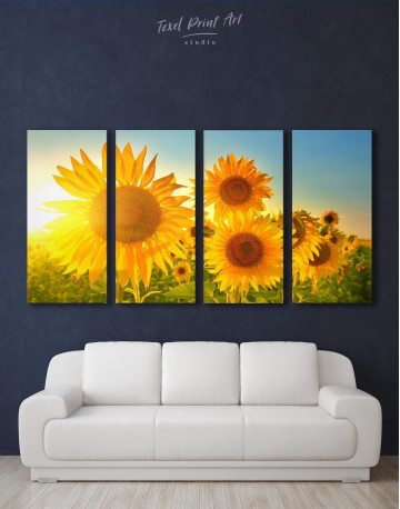 4 Panels Sunflowers Field Canvas Wall Art