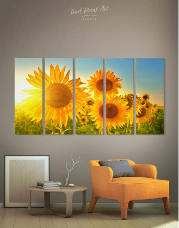 5 Panels Sunflowers Field Canvas Wall Art