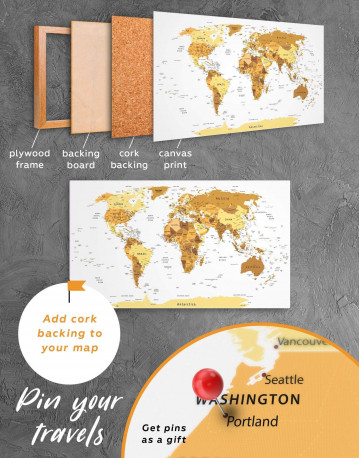 3 Panels Golden World Map Canvas Wall Art - image 2