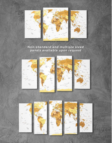 4 Panels Golden World Map Canvas Wall Art - image 5