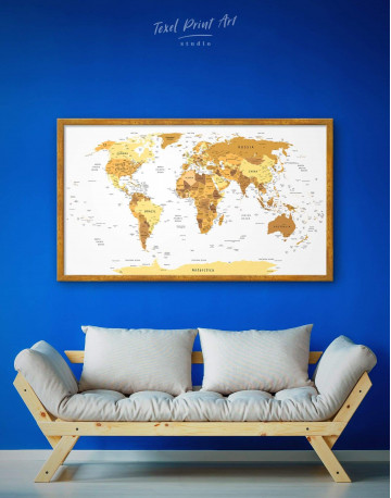 Framed Golden World Map Canvas Wall Art