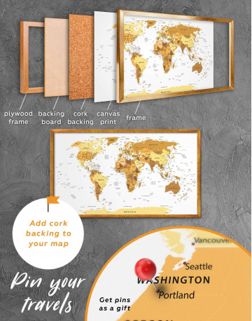Framed Golden World Map Canvas Wall Art - image 2