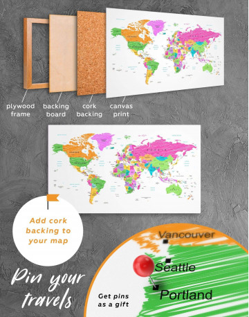 3 Panels Colorful World Map Canvas Wall Art - image 2