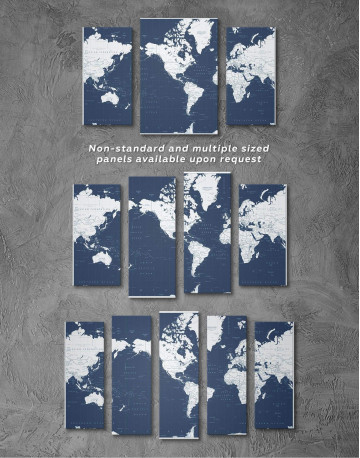 3 Panels Map On Blue Background Canvas Wall Art - image 1