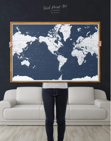 Framed Map On Blue Background Canvas Wall Art - image 4