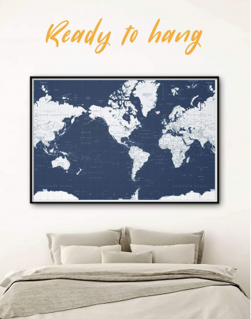 Framed Map On Blue Background Canvas Wall Art
