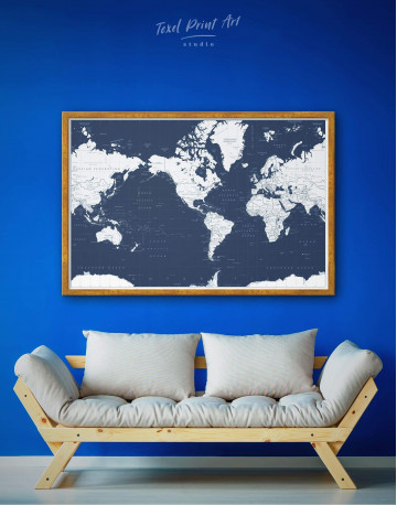 Framed Map On Blue Background Canvas Wall Art - image 5
