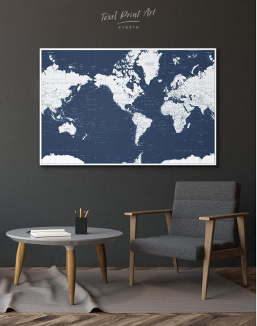 Map On Blue Background Canvas Wall Art