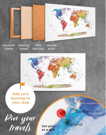 3 Pieces Watercolor Travel Map Canvas Wall Art - image 3